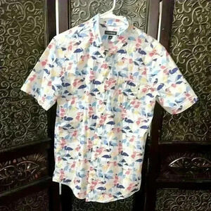 Club Room Men’s Crane-Print Shirt SMALL Short Sleeved, Button Down, Front Pocket